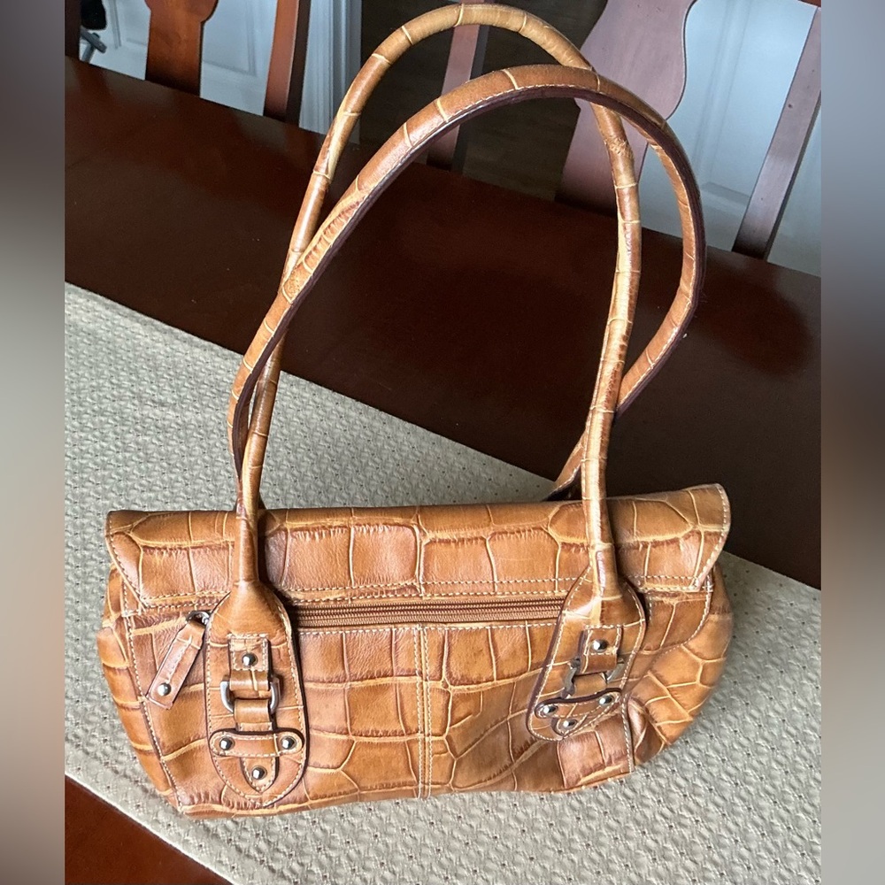 Tignanello Tan Croc Embossed Leather Shoulder Bag - Picture 6 of 13